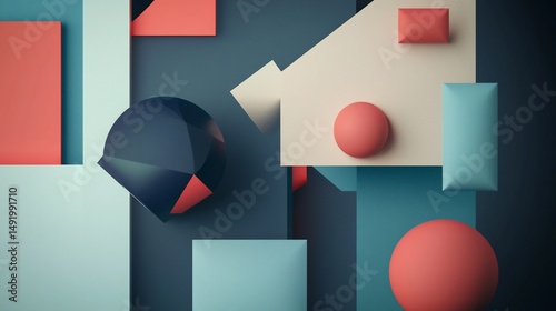 Geometric Harmony: A Modern Composition of Shapes and Colors in Three Dimensions