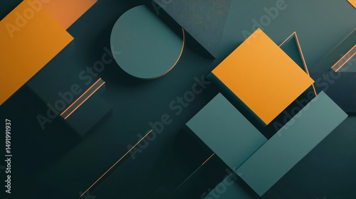 Stylish Geometric Composition: A Symphony of Teal, Yellow, and Abstract Forms