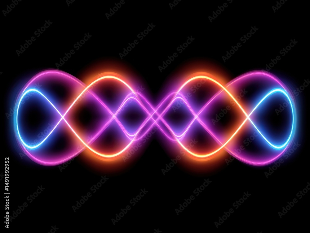 Abstract Infinity Symbol Glows with Neon Colors on Black Background Studio Shot Concept Art Abstract Infinity Symbol Glows with Neon Colors on Black Background Studio Shot Concept Art