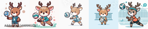 cute deer vector playing volleyball