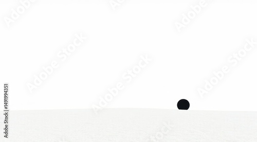 Minimalist abstract black sphere on white surface
