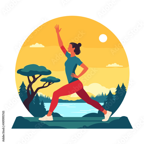 Woman practicing yoga in nature during sunset concept of action  