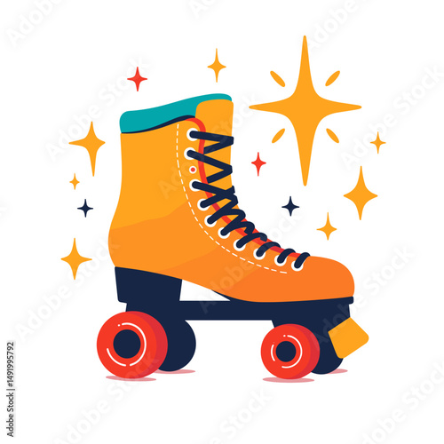 Bright orange roller skate with vibrant wheels and sparkles  