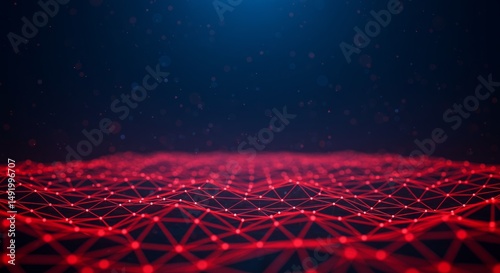 Abstract red network, nodes, lines, dark background.  Digital connection concept photo
