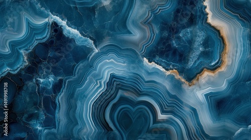 Abstract deep ocean agate pattern with swirling blues and textured bands