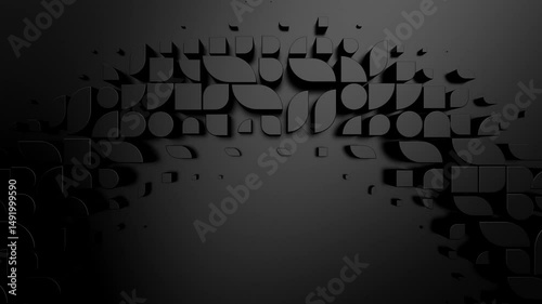 Geometric Shapes Form a Wave. Abstract motion, two color, 3d rendering, 4k resolution
