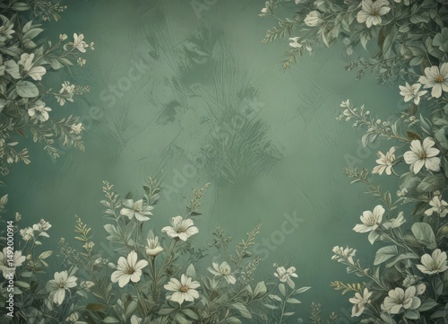 Muted green floral grunge backdrop  Retro faded botanical texture , wallpaper, image, botanical
