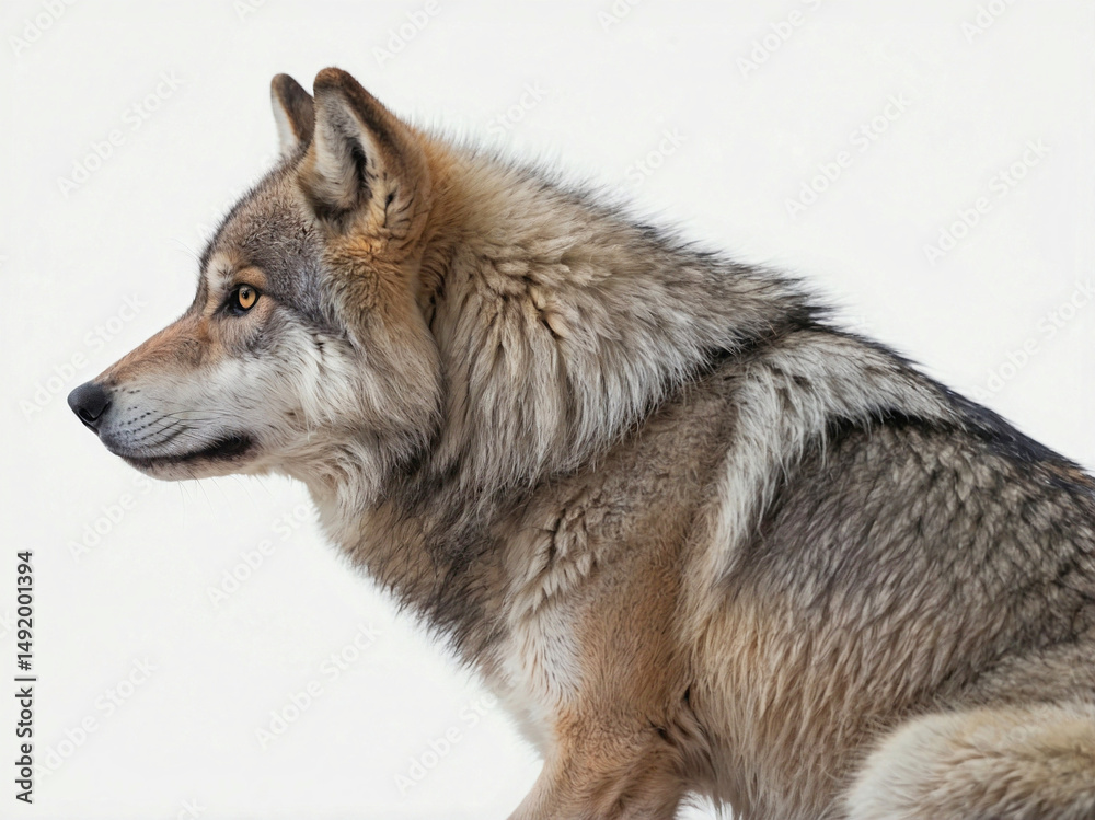 Fototapeta premium A profile image of a wolf seated calmly