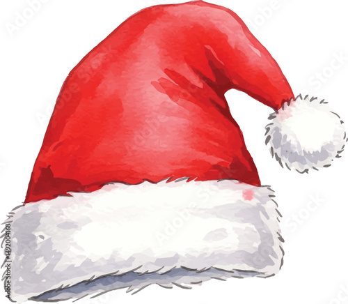 Watercolor Christmas Santa Hat Illustration on White