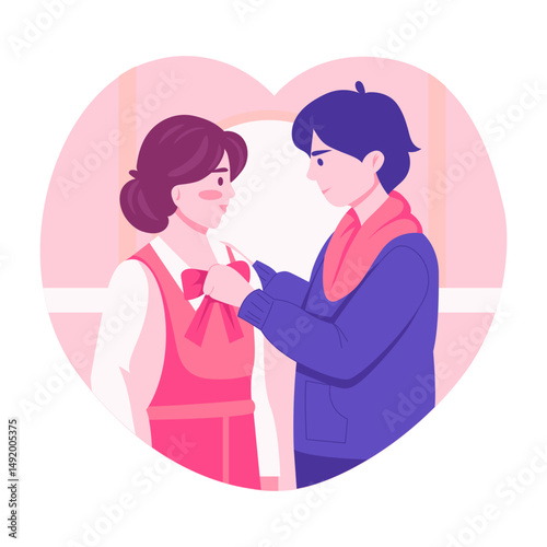 A flat style illustration showing couple caring each other