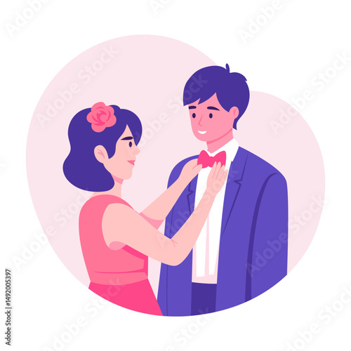 A flat style illustration showing newlywed couple
