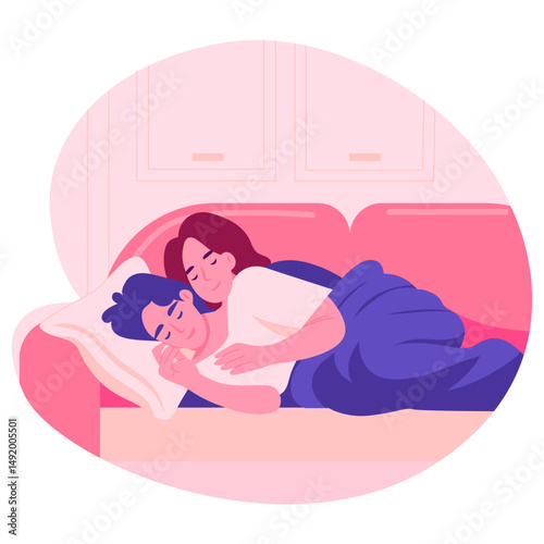 A couple sleeping peacefully together, flat style illustration
