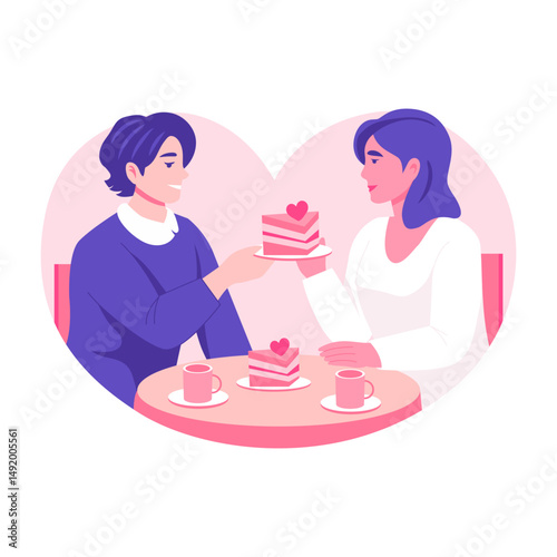A couple is enjoying a coffee date, flat style illustration