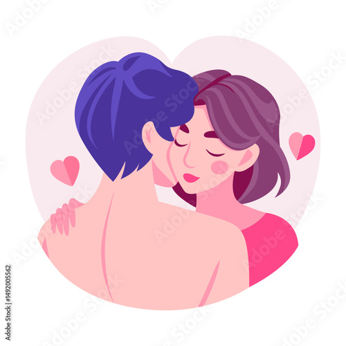 A flat style illustration showing couple romance