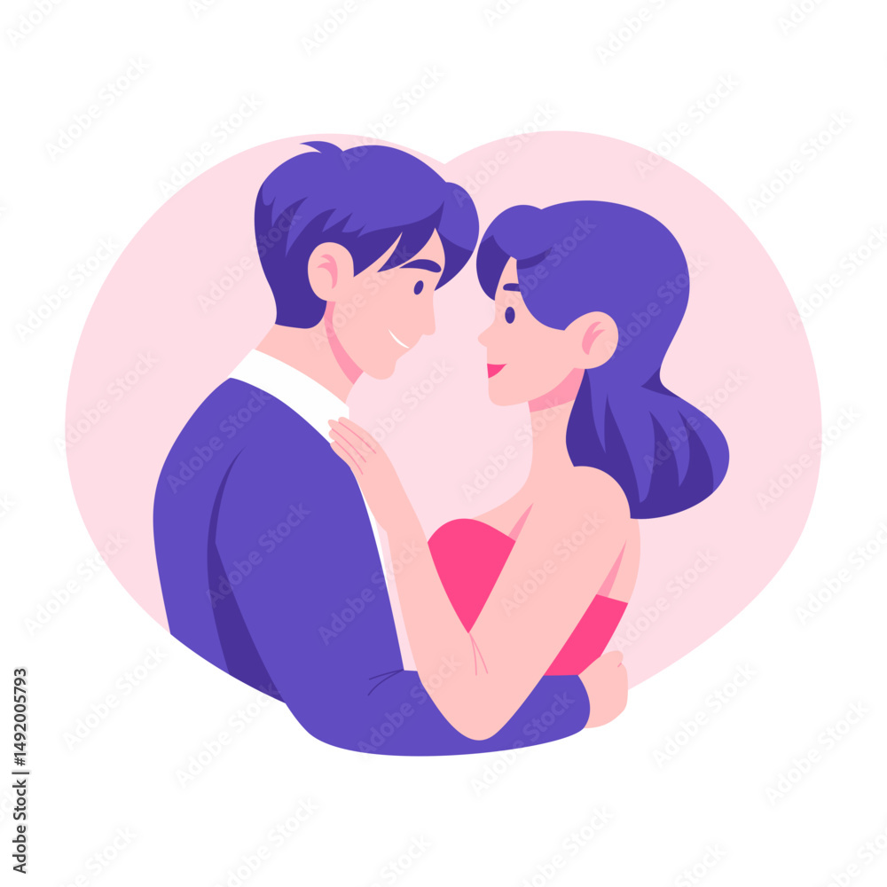 Obraz premium A flat style illustration showing a couple looking at each other