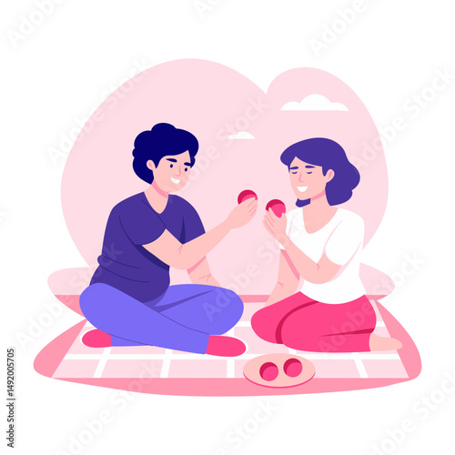 A flat style illustration showing a picnic date