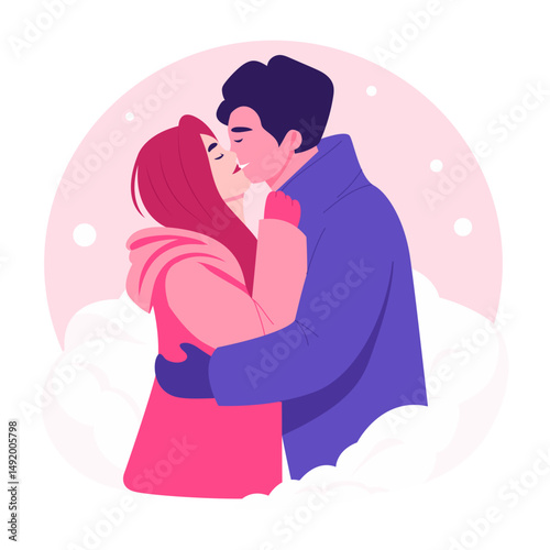A flat style illustration showing a kissing couple