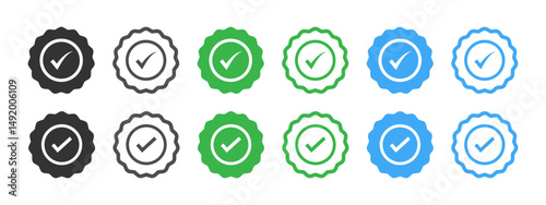 High-quality vector icons for approval, certification, and verification. Ideal for branding, business trust badges, security labels, and guaranteed authenticity designs. Quality checkmark vector set.