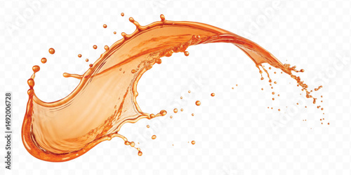 smooth liquid orange  Juice water splash in curve style isolated on transparent background 