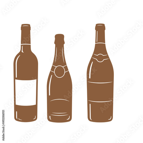 Elegant silhouette illustration of wine champagne and sparkling bottles