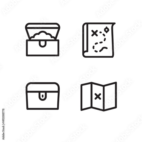Treasure Map Line Icons Set
