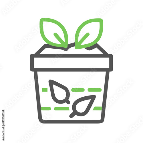 Compost bin icon with plant elements for gardening blogs, waste management education, eco-friendly websites and sustainable living visual content