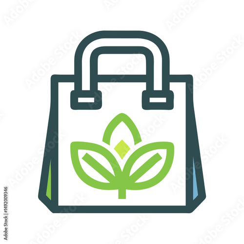 Eco-friendly shopping bag icon with leaf design for sustainable shopping campaigns, zero waste blogs, environmental awareness content and green retail promotions