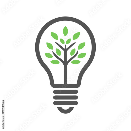 Light bulb with tree inside icon for green energy concepts, sustainable innovation blogs, eco-friendly business presentations and environmental education