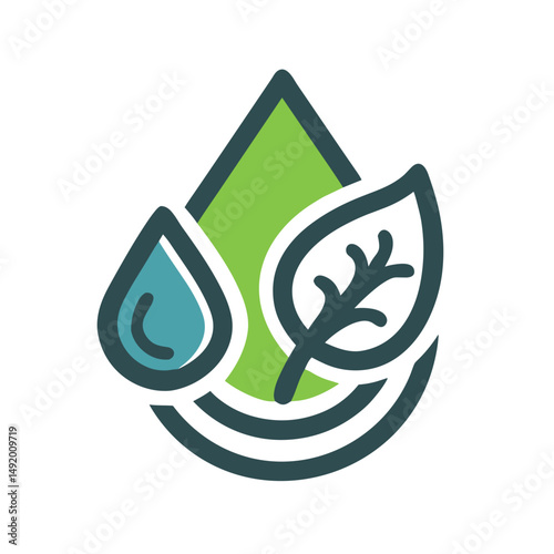 Water Droplet Icon with Leaf for Water Conservation Projects, Environmental Protection Resources, Clean Water Initiatives and Educational Materials on Sustainability