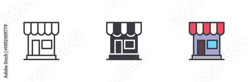Store, shop different style icon set