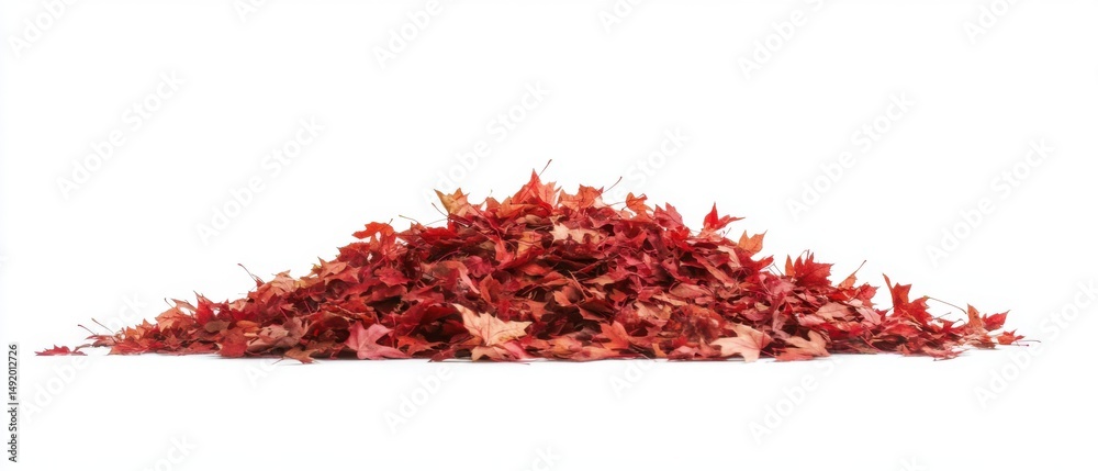 Pile of Crimson Maple Leaves on White Background Studio Shot Autumnal Still Life Nature's Bounty Seasonal Change Pile of Crimson Maple Leaves on White Background Studio Shot Autumnal Still Life Nature's Bounty Seasonal Change