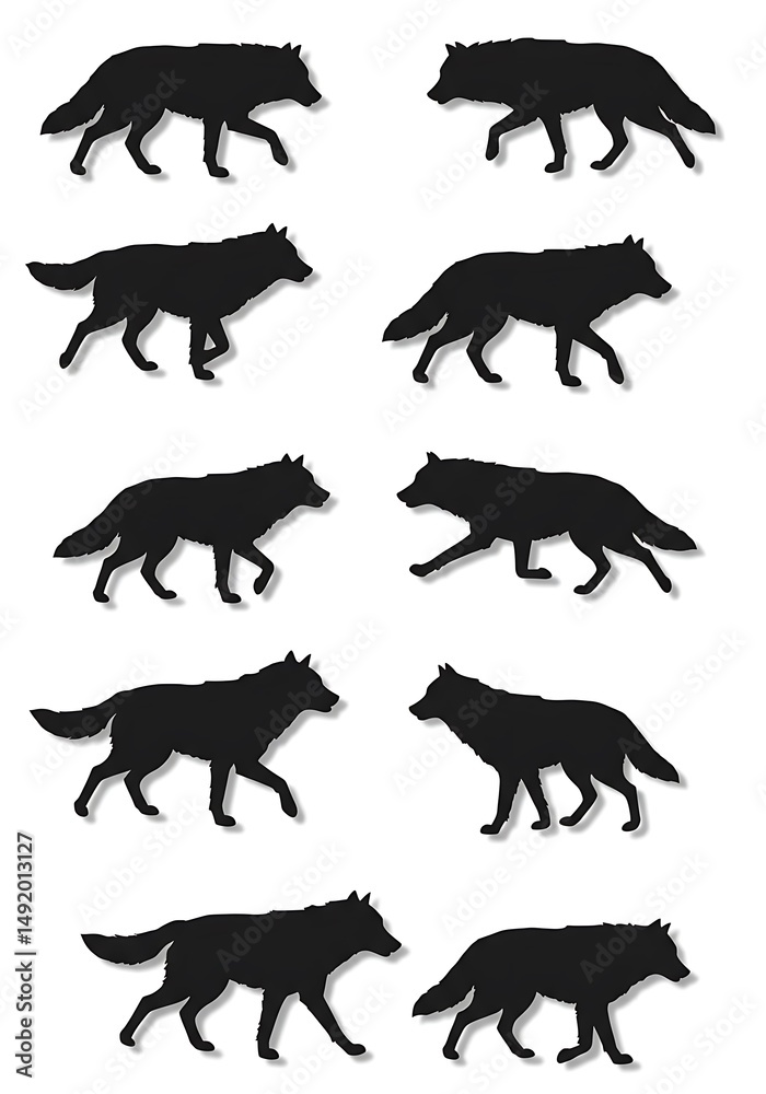 Obraz premium Silhouette Wolf Animation: Elegant Black & White Walk Cycle