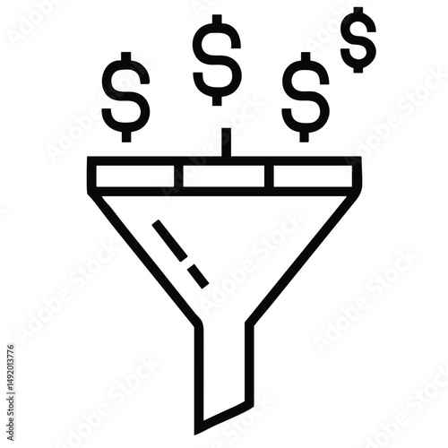Sales Funnel with Money Icon for Marketing Strategy Materials, Business Presentations and Conversion Optimization Resources - Visual Aid for Revenue Generation Concepts