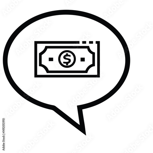 Speech bubble with money icon for financial discussions, monetary advice services, banking communication, price negotiation graphics and business conversation visualization