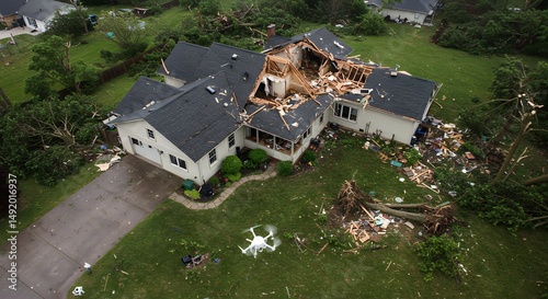 House After Storm Damage with Collapsed Roof