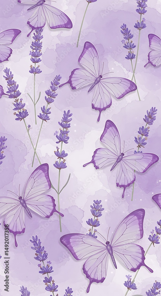 Fototapeta premium Lavender Dreams: Watercolor Butterflies