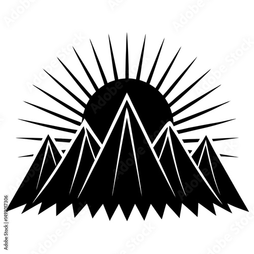 Mountain Silhouette with Rising Sun Minimalist Design