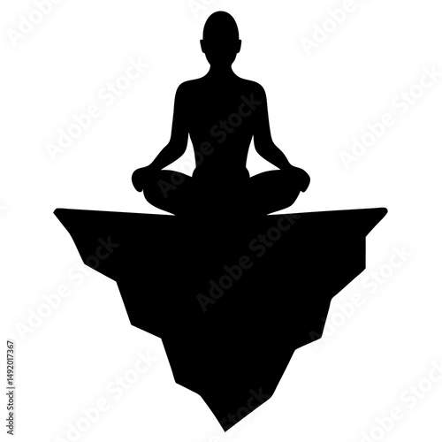 Meditating Person on Geometric Rock Minimalist Silhouette