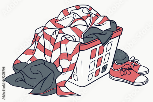 28 crumpled clothing, mixed fabrics, abstract textures, bold patterns, vibrant colors, disorganized piles, chaotic arrangement, dynamic composition, intriguing visual interest, high contrast, visually
