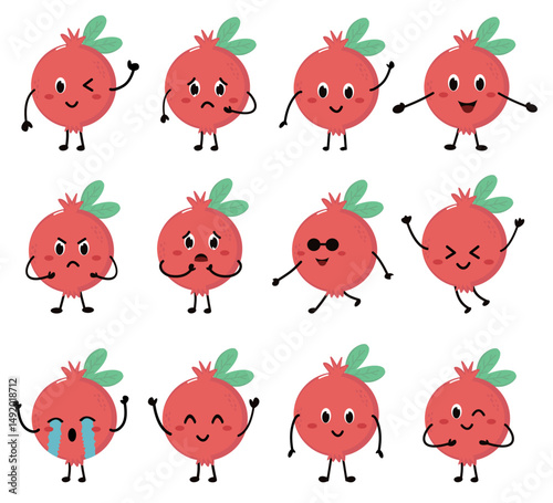 cute pomegranate clipart face expression fruit cartoon food character kawaii