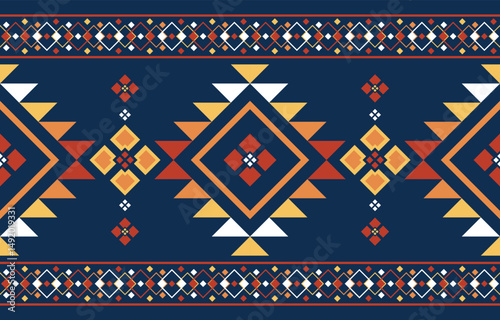 Native American background pattern. Design for ethnic, fabric, abstract, red, yellow, blue, orange Embroidery African Indigenous concept.