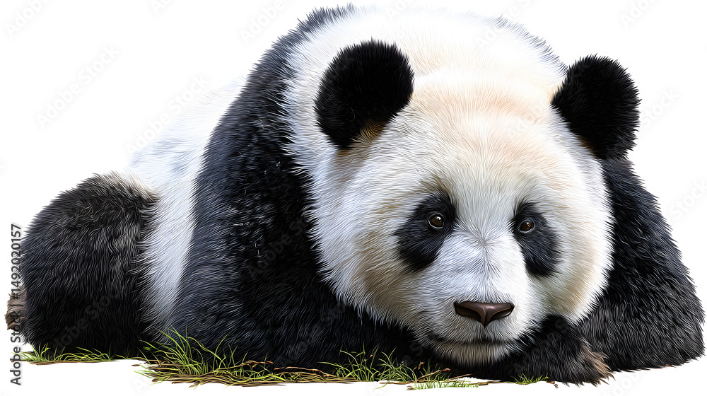 Obraz premium A panda bear laying down on the grass