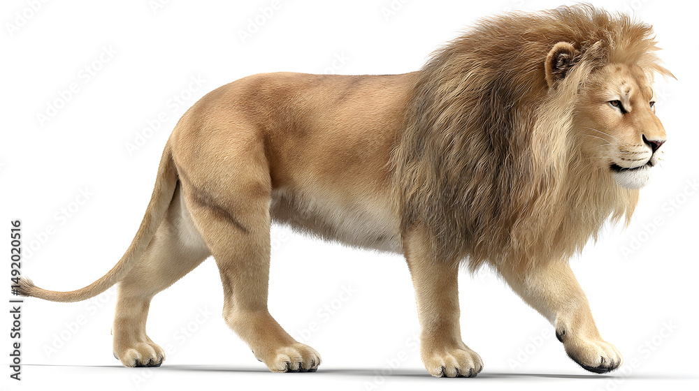 Obraz premium A lion is walking on a white background