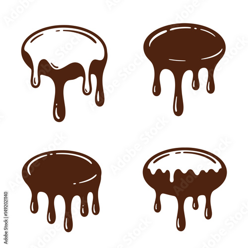 Vector illustration of four different chocolate or frosting silhouette drips perfect for desserts and design