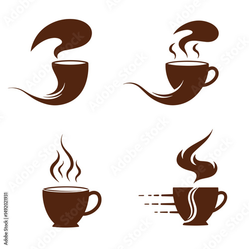 Stylish coffee cup silhouette designs in a collection suitable for cafe or beverage branding