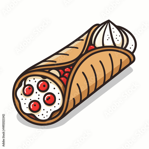 Design a bold, vector icon of a cannoli, emphasizing its shell and filling.  Include crisp lines and strong contrasts.
