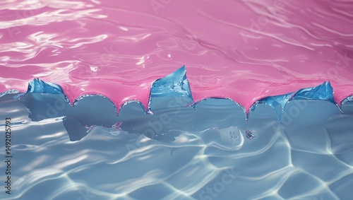 An abstract pink ombre ripple with blue hints flows playfully on a bold backdrop