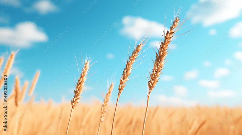 Fototapeta premium Nature protection, golden wheat fields swaying in the wind under a clear blue sky