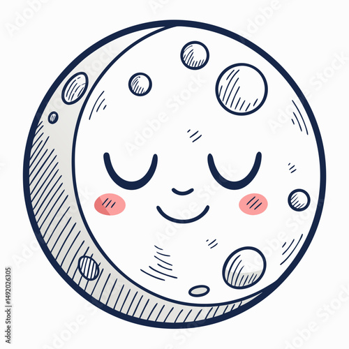 Create a vector illustration of a bold, cartoonish moon with a playful 'S' incorporated into its design.  The style should be thick-lined and easily scalable.