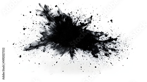 Black color splash, explosion isolated on white background 